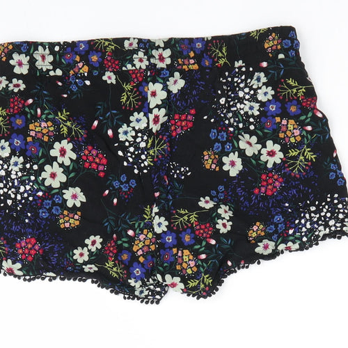 Atmosphere Womens Black Floral  Paperbag Shorts Size 8 - White red pink blue orange yellow flowers