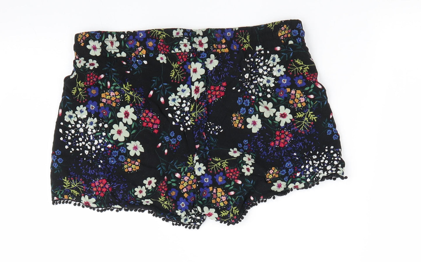 Atmosphere Womens Black Floral  Paperbag Shorts Size 8 - White red pink blue orange yellow flowers
