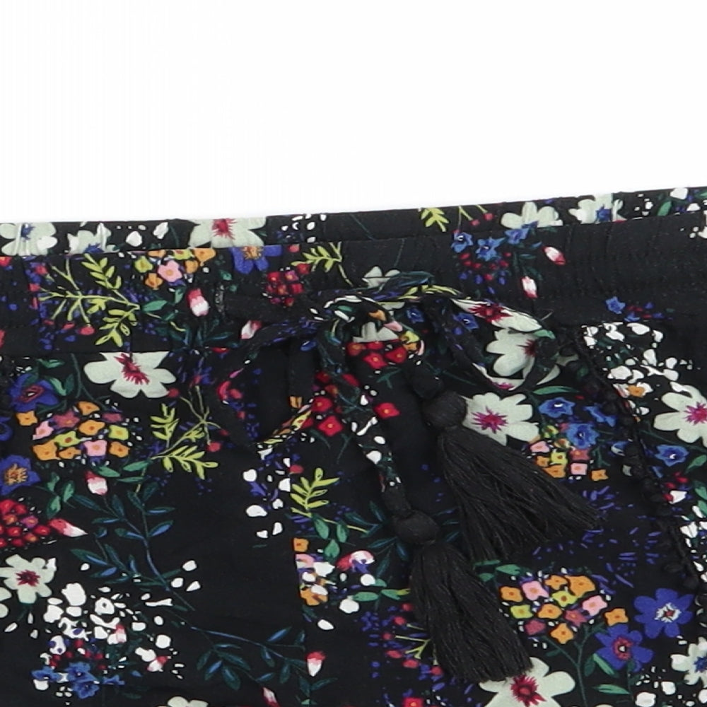 Atmosphere Womens Black Floral  Paperbag Shorts Size 8 - White red pink blue orange yellow flowers