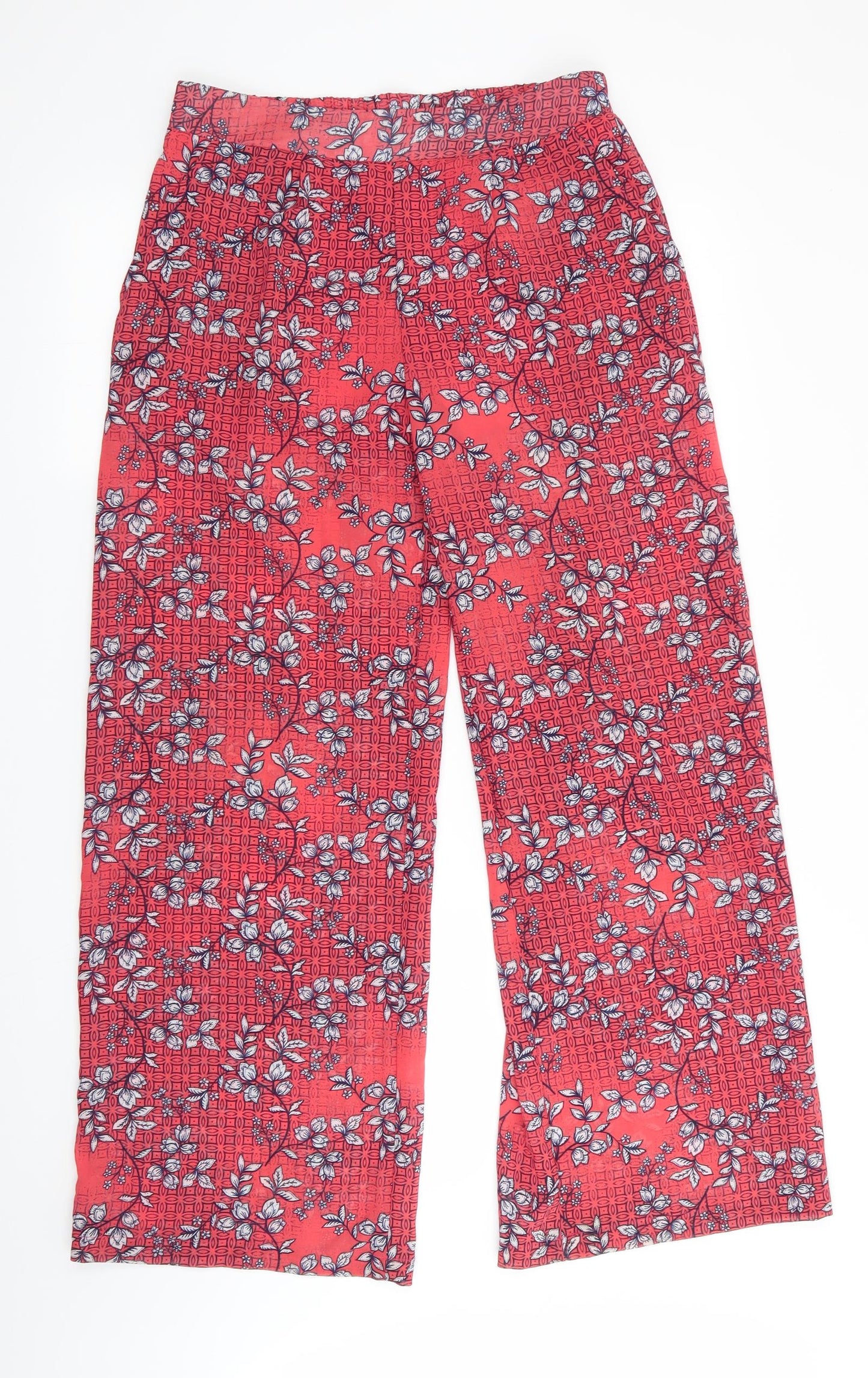 Atmosphere Womens Orange Floral  Trousers  Size 8 L30 in - Wide Legged Sheer Back Elastication