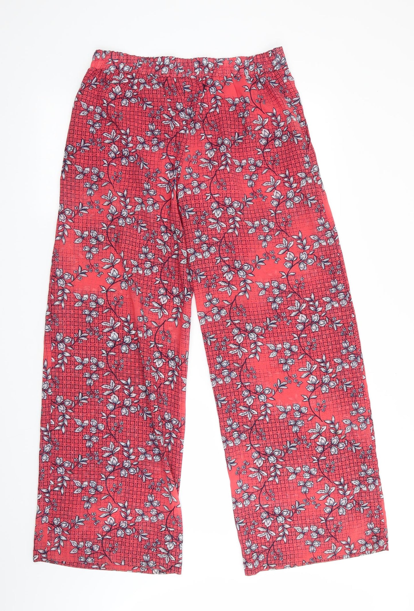 Atmosphere Womens Orange Floral  Trousers  Size 8 L30 in - Wide Legged Sheer Back Elastication