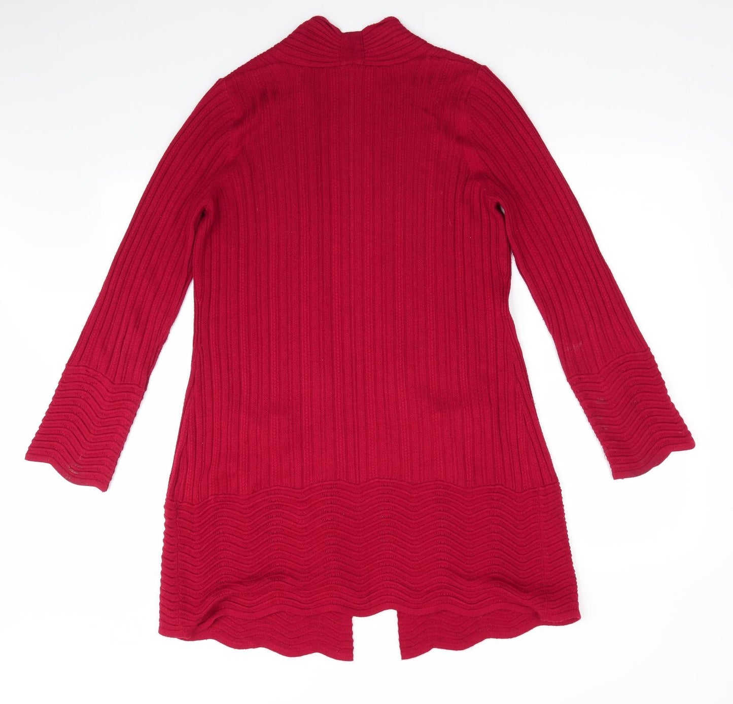 Per Una Womens Red Striped  Cardigan Jumper Size 10  - Scalloped hemline Longline