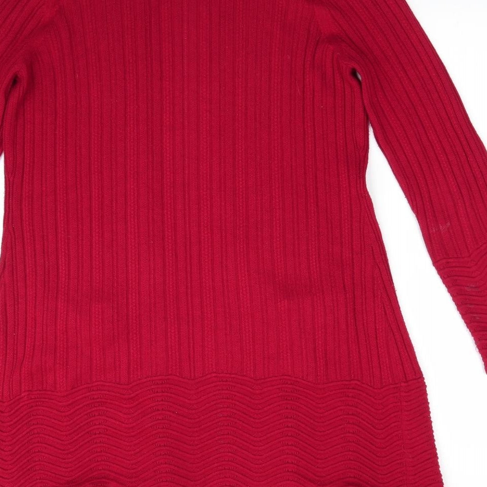 Per Una Womens Red Striped  Cardigan Jumper Size 10  - Scalloped hemline Longline