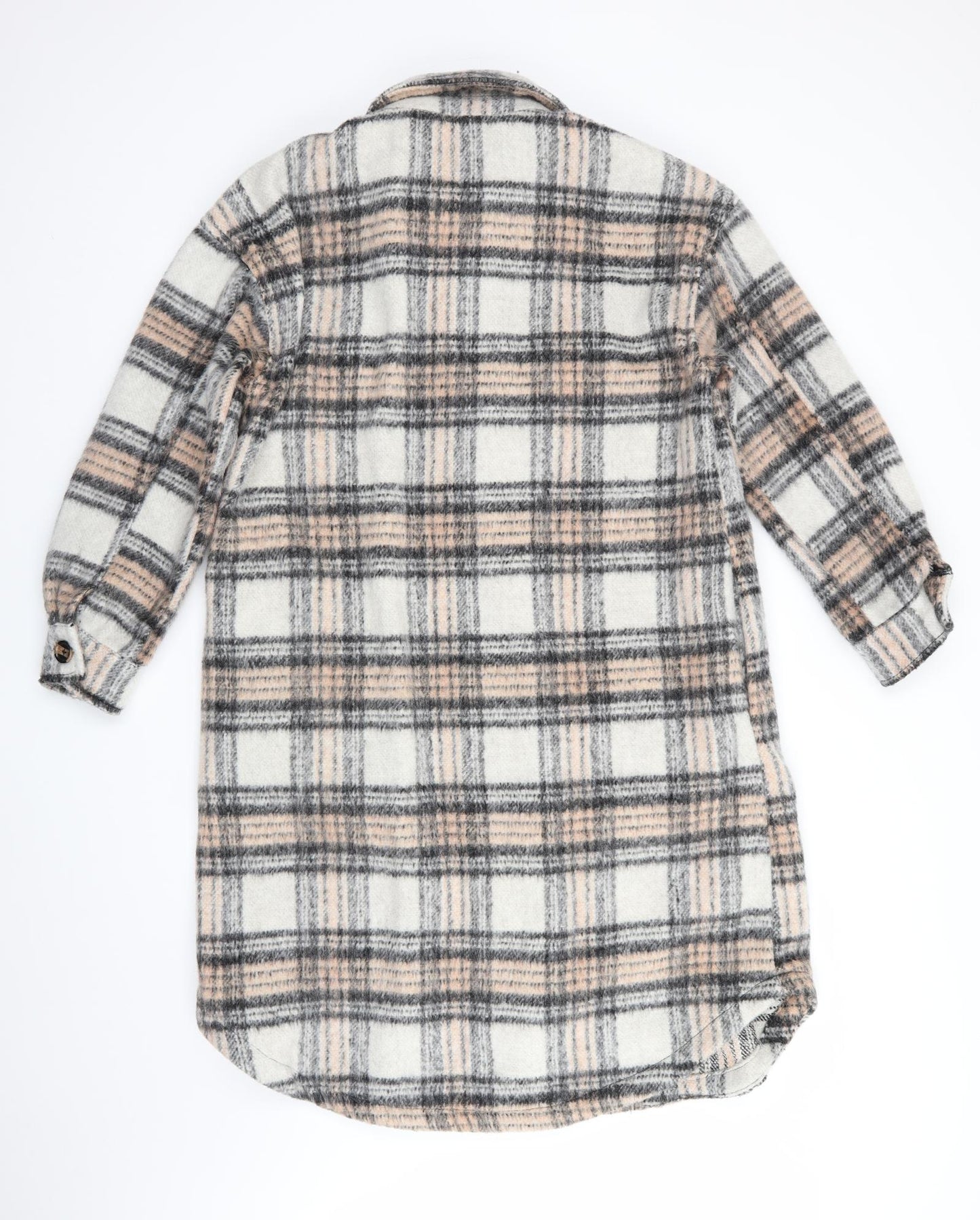 New Look Womens Ivory Check  Overcoat Coat Size 12  - Ivory Beige Black Checks Shirt like style