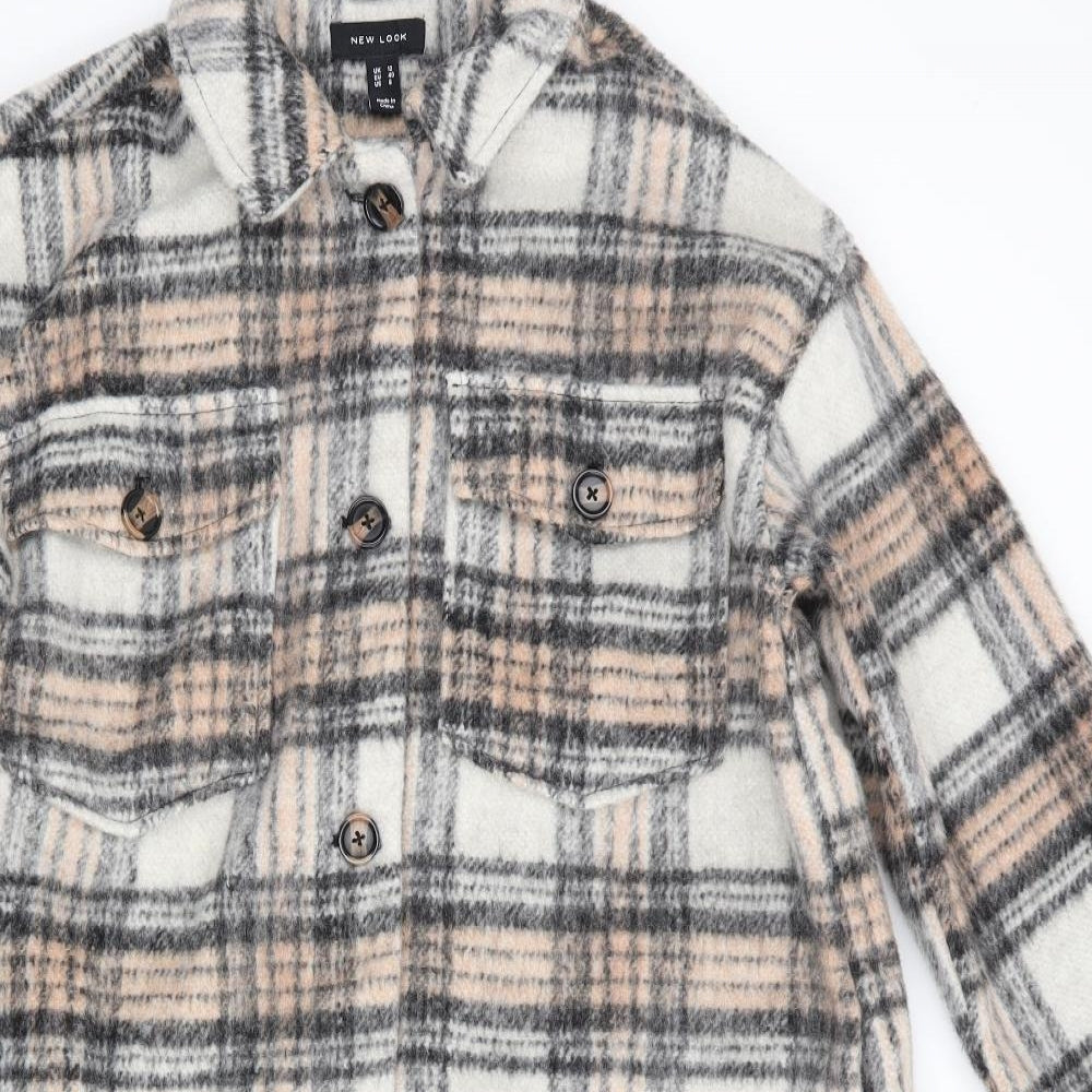 New Look Womens Ivory Check  Overcoat Coat Size 12  - Ivory Beige Black Checks Shirt like style