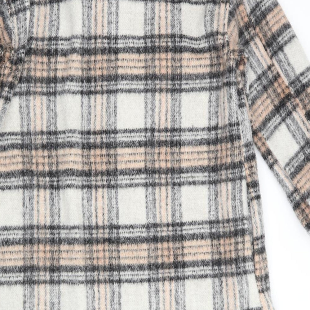 New Look Womens Ivory Check  Overcoat Coat Size 12  - Ivory Beige Black Checks Shirt like style