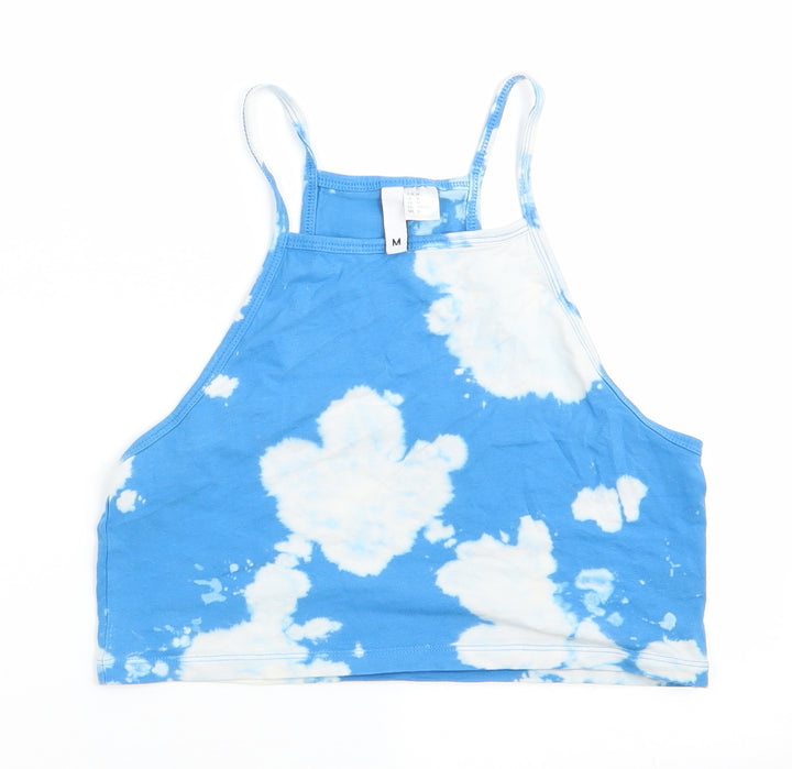 Divided Womens Blue Geometric Cropped Tank Size M - Tye Dye effect