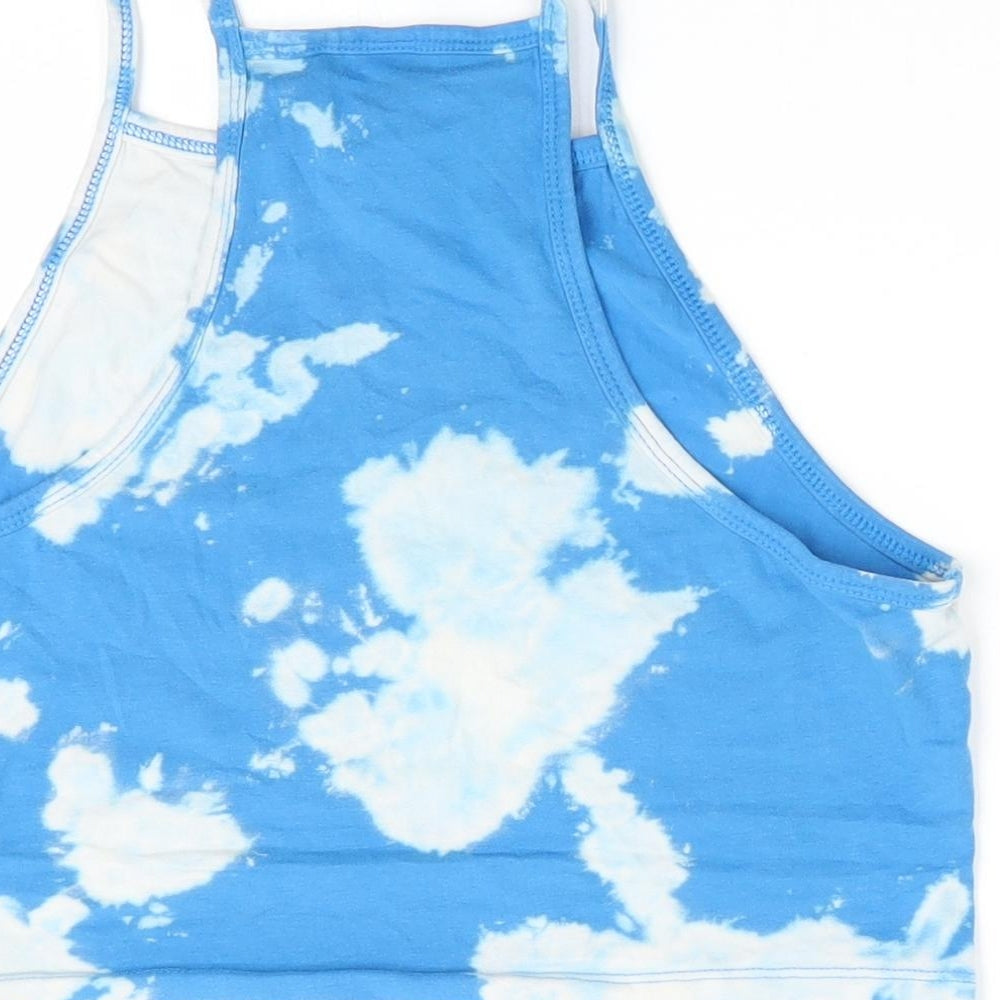 Divided Womens Blue Geometric  Cropped Tank Size M  - Tye Dye effect
