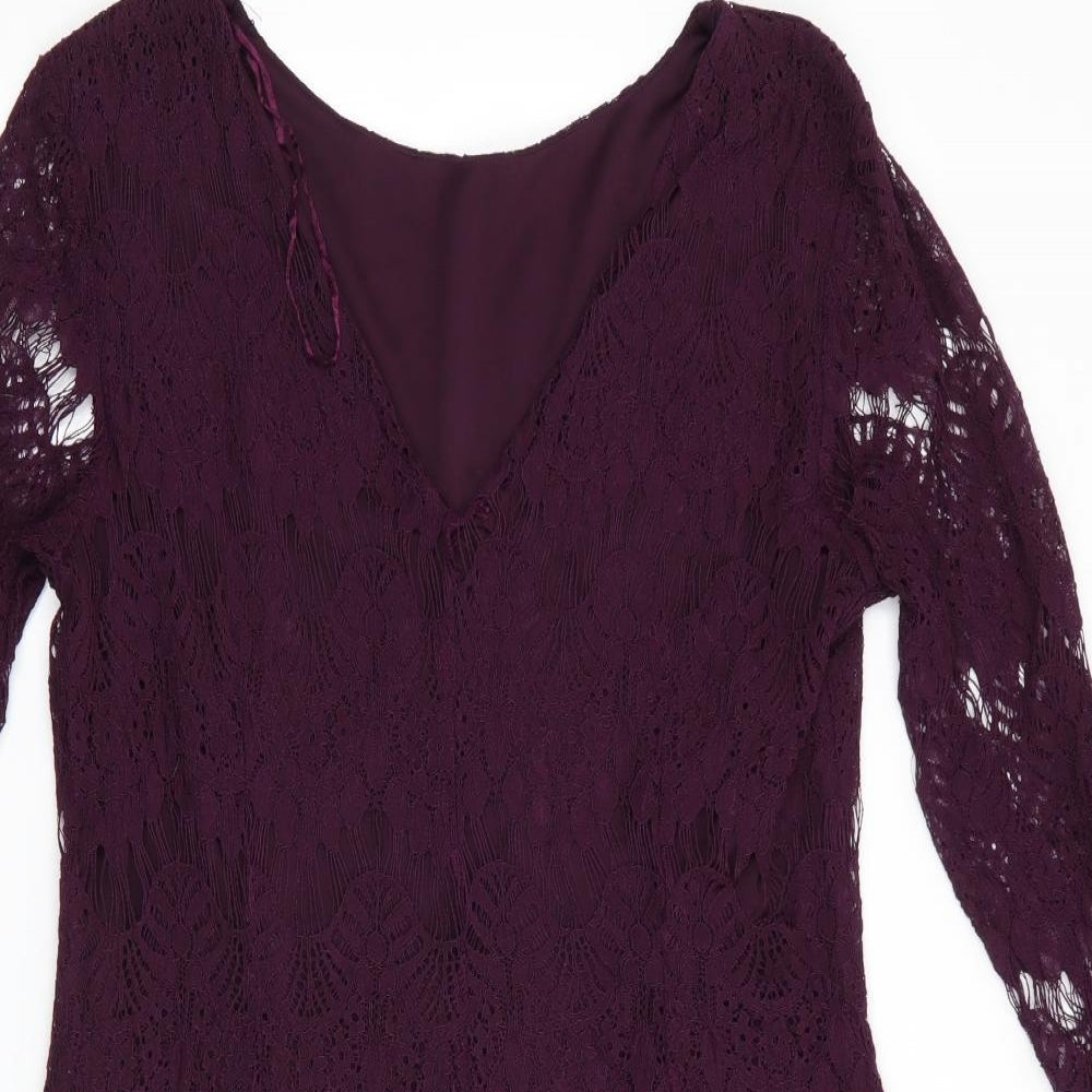 Peacocks Womens Purple Floral  Bodycon  Size 18  - Lace Overlay Dress