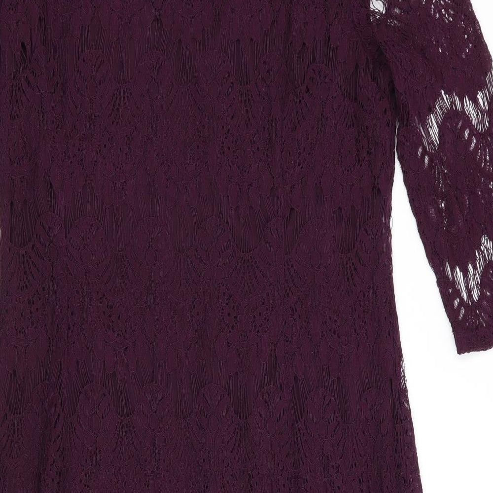 Peacocks Womens Purple Floral  Bodycon  Size 18  - Lace Overlay Dress