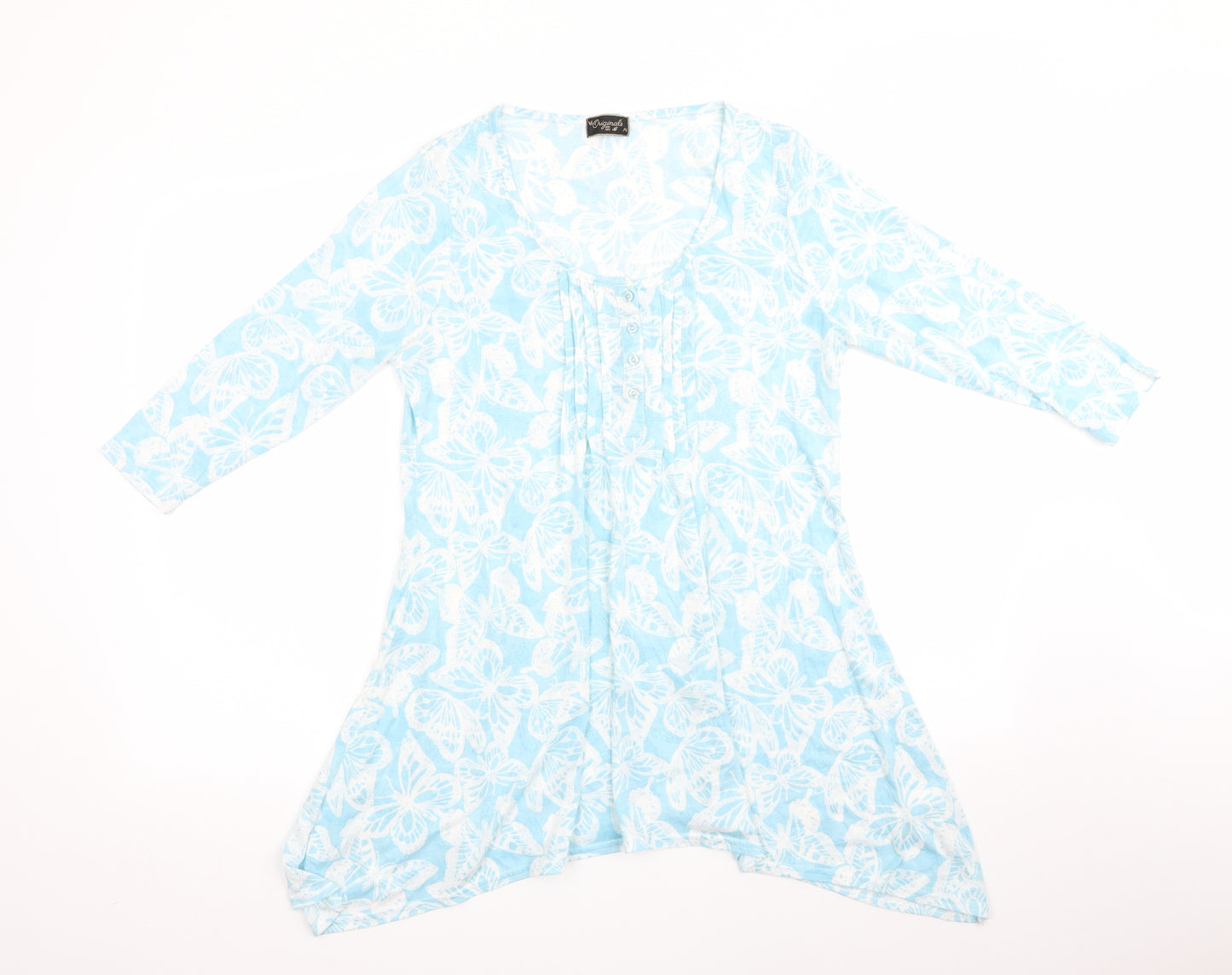 Originals Womens Blue Animal Print   Dress Size 14  - White butterflies pintucks