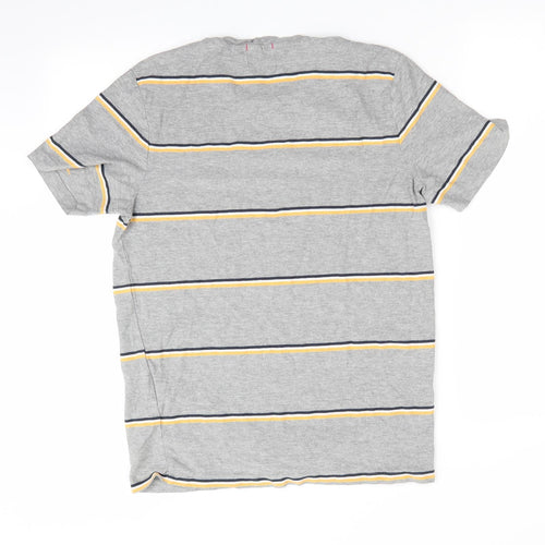 JACK & JONES Mens Grey Striped   T-Shirt Size S  - Black Yellow White Stripes