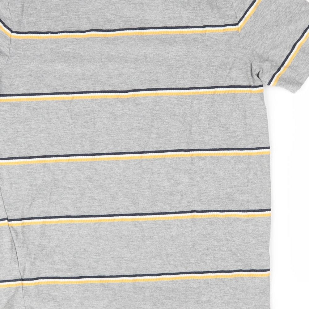 JACK & JONES Mens Grey Striped   T-Shirt Size S  - Black Yellow White Stripes