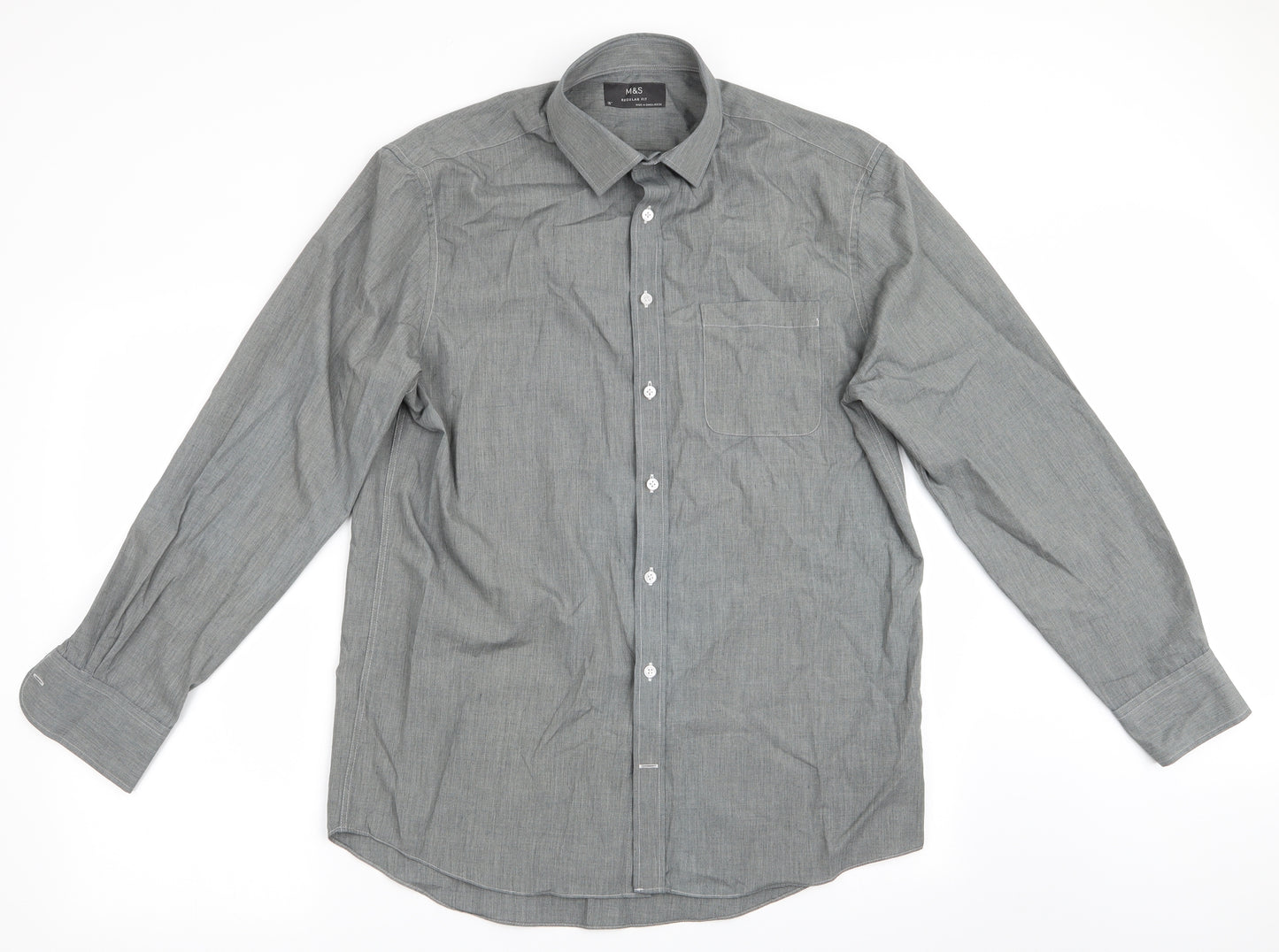 Marks and Spencer Mens Green    Dress Shirt Size 16  - Green Grey
