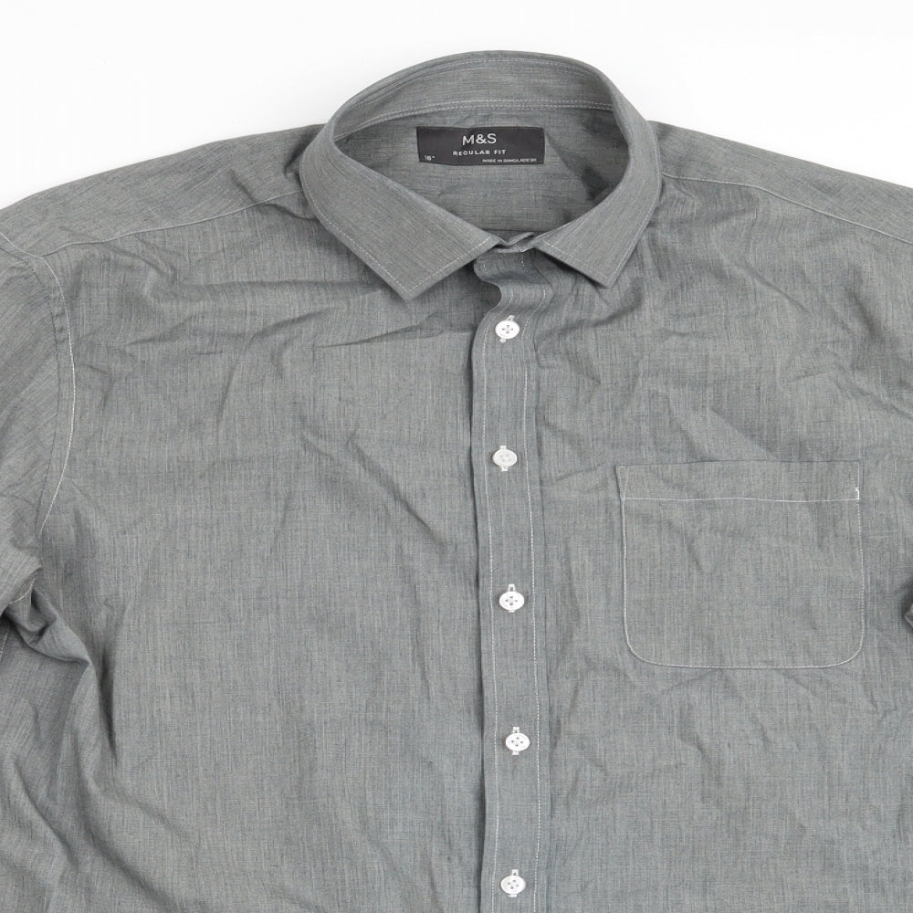 Marks and Spencer Mens Green    Dress Shirt Size 16  - Green Grey