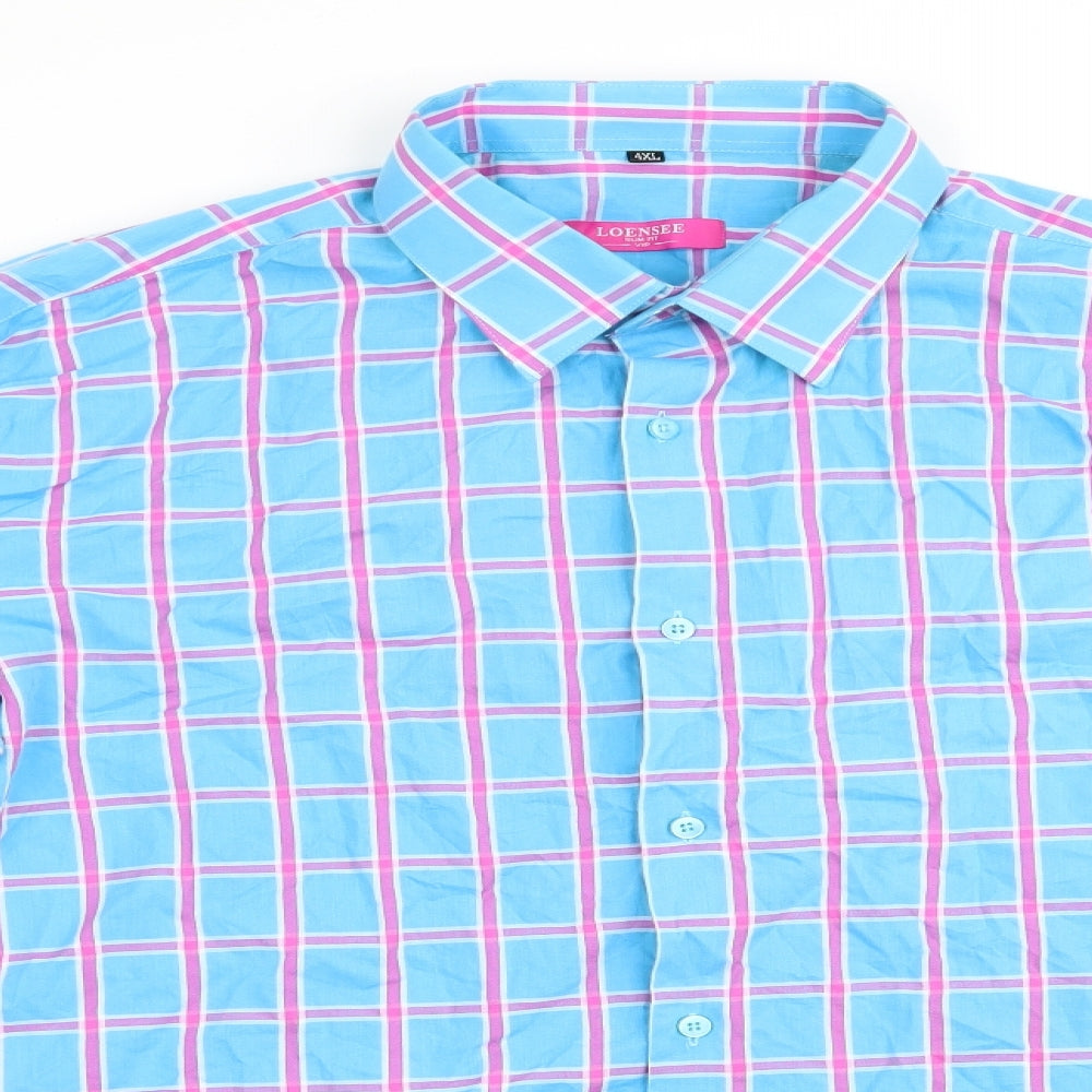 Loensee  Mens Blue Check   Button-Up Size 4XL  - Light blue & pink Check