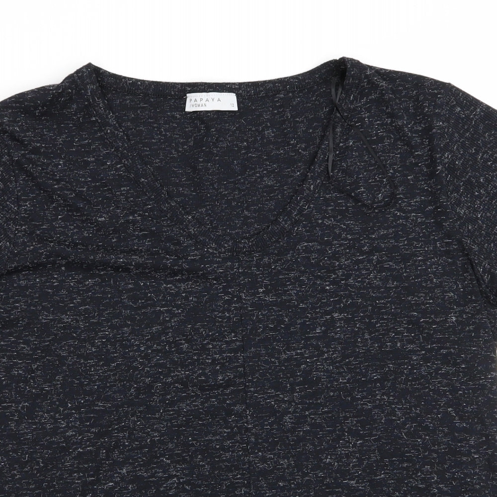 Papaya Womens Black   Basic T-Shirt Size 12  - White Fleck