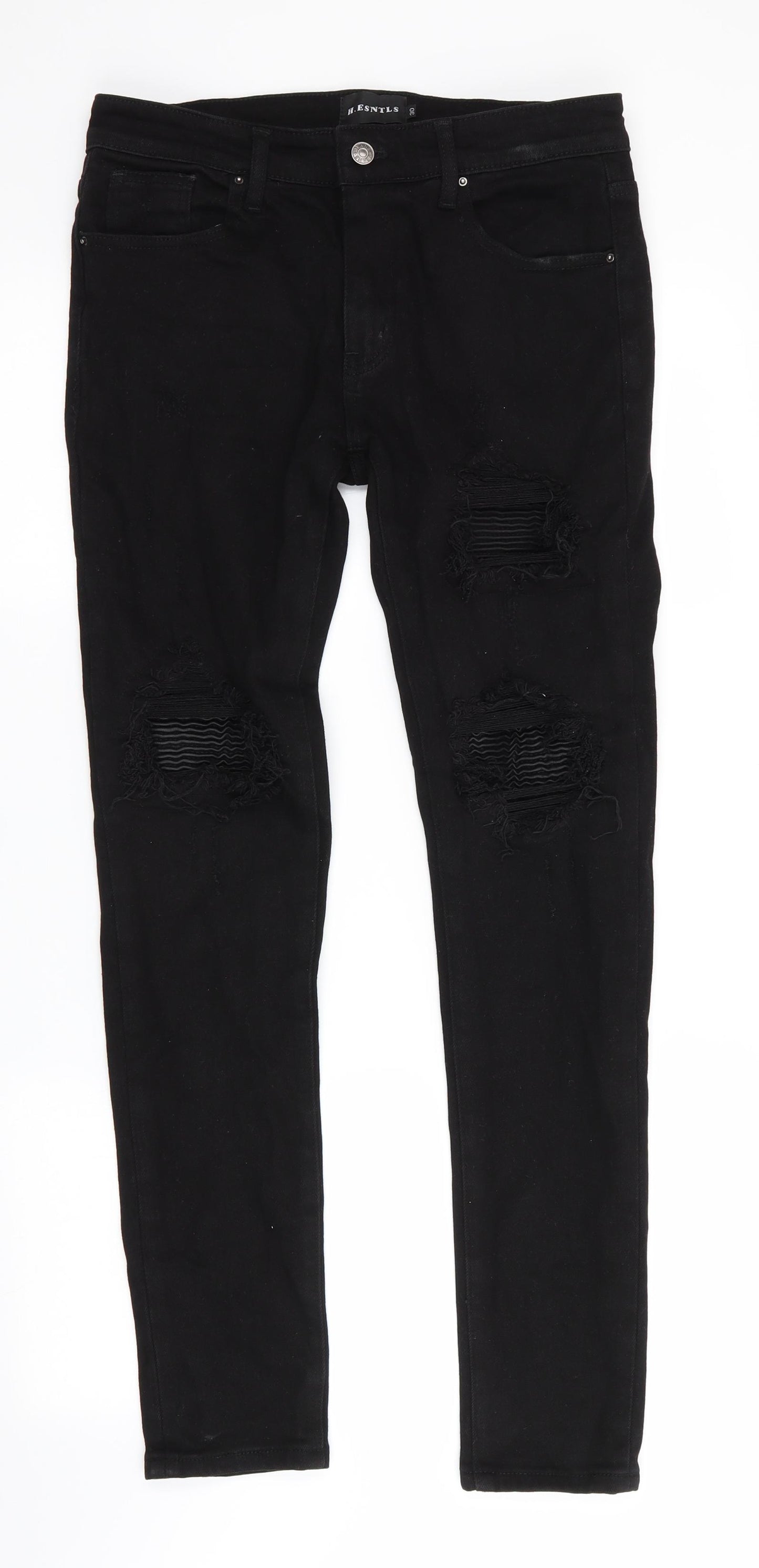 H. Esntls Mens Black   Straight Jeans Size 30 in L31 in - Distressed Jeans
