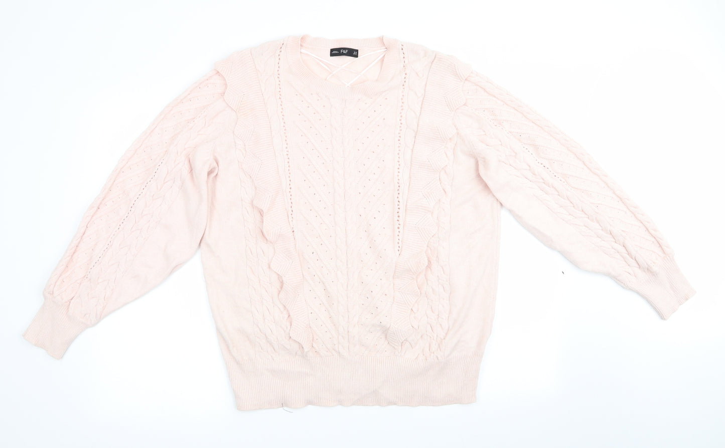 Florence and Fred Womens Pink Geometric  Pullover Jumper Size 10  - Frilled Front Detail