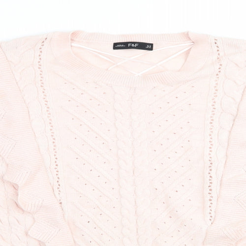 Florence and Fred Womens Pink Geometric  Pullover Jumper Size 10  - Frilled Front Detail