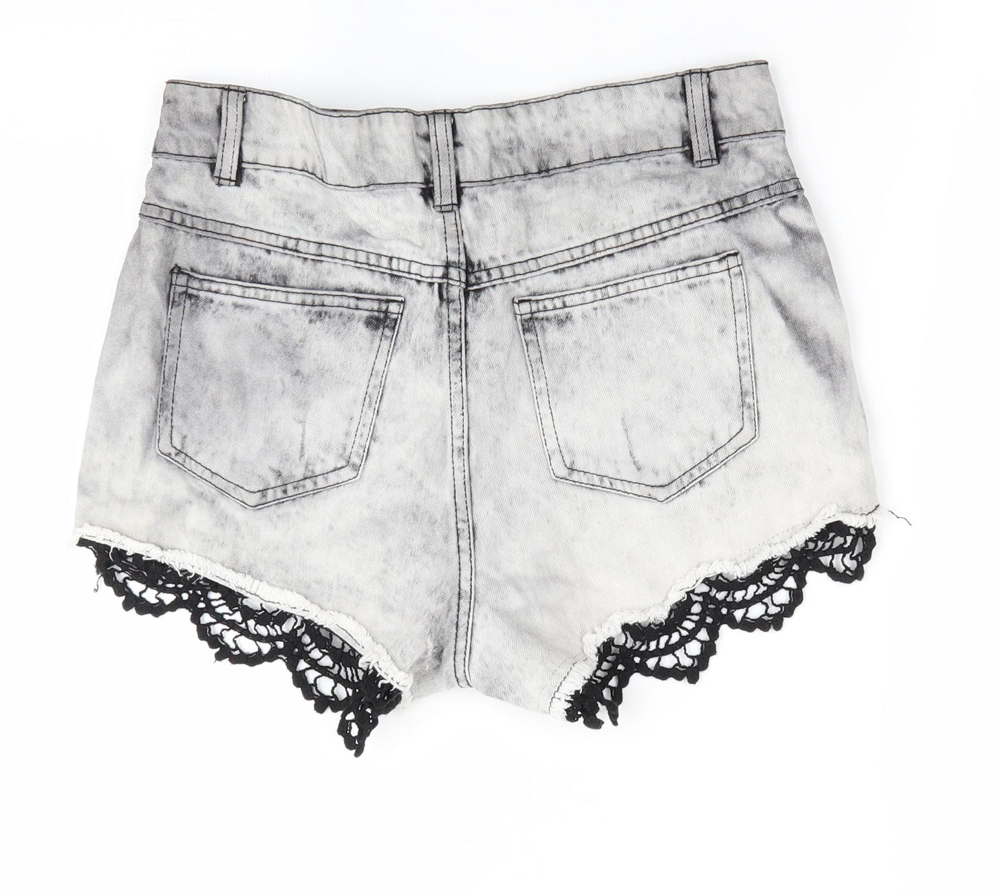 Denim Co Womens Black   Hot Pants Shorts Size 10 - Lace Trim Shorts - Distressed Denim