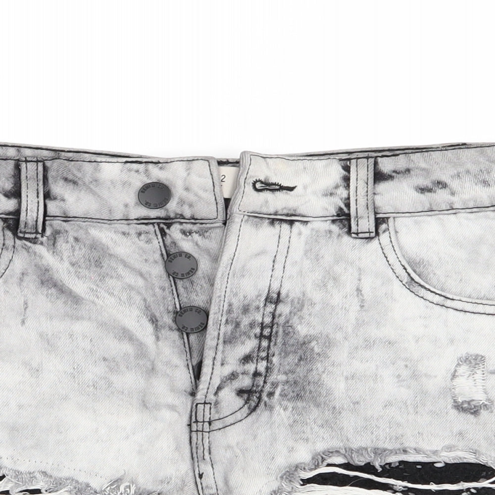 Denim Co Womens Black   Hot Pants Shorts Size 10 - Lace Trim Shorts - Distressed Denim
