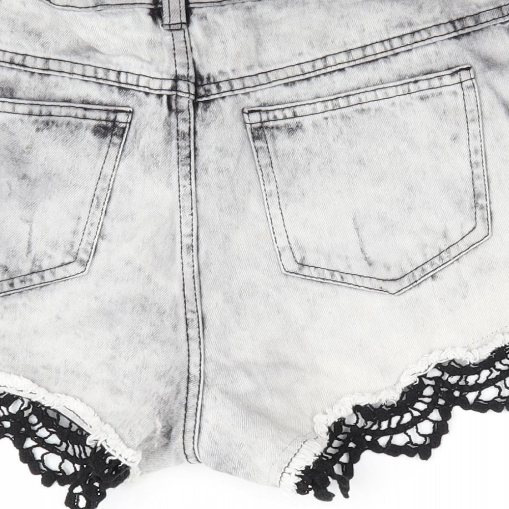 Denim Co Womens Black   Hot Pants Shorts Size 10 - Lace Trim Shorts - Distressed Denim