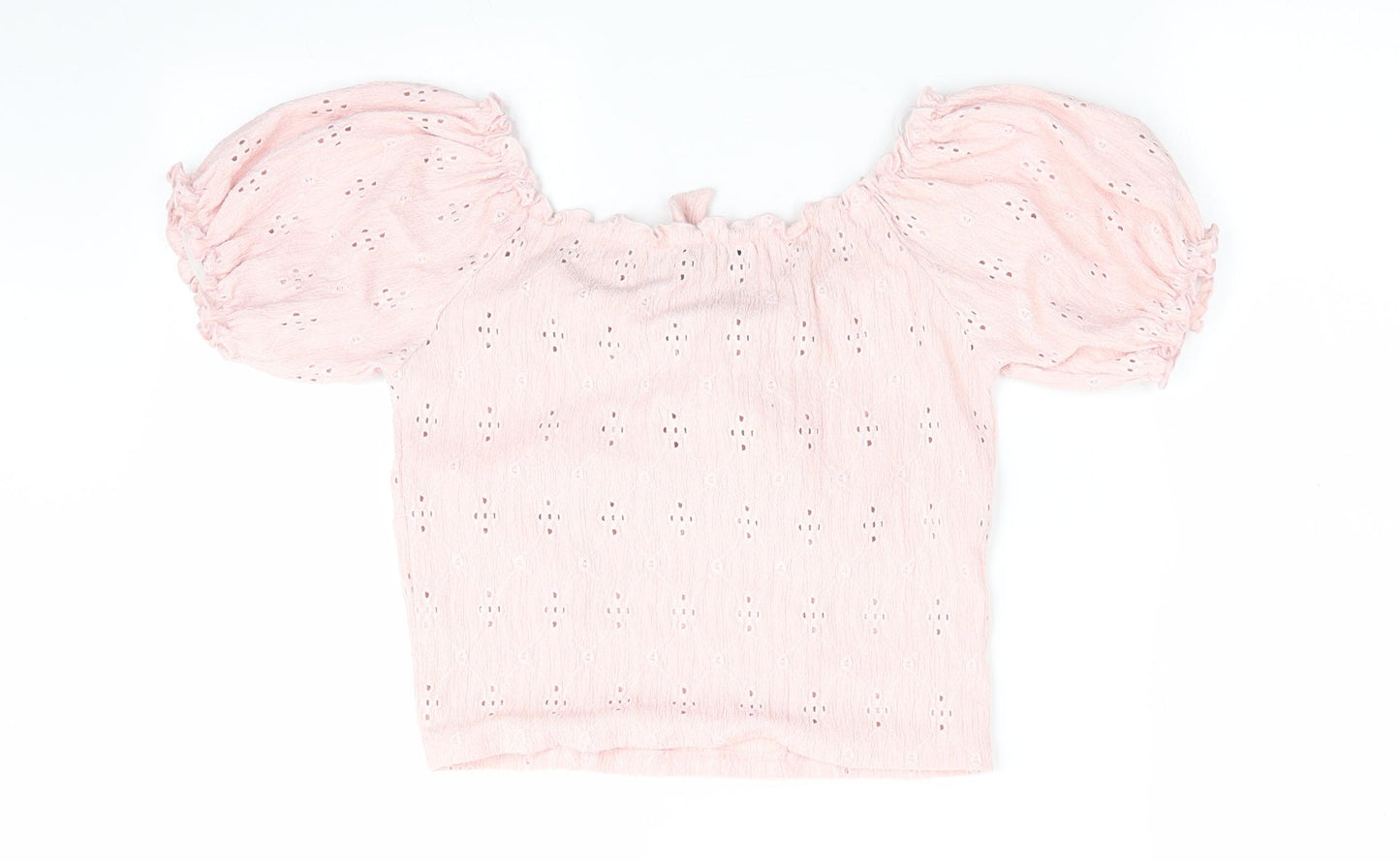 Select Womens Pink Floral  Basic Blouse Size M  - Elasticated shoulders Cut Out Floral Pattern Tie Front Details