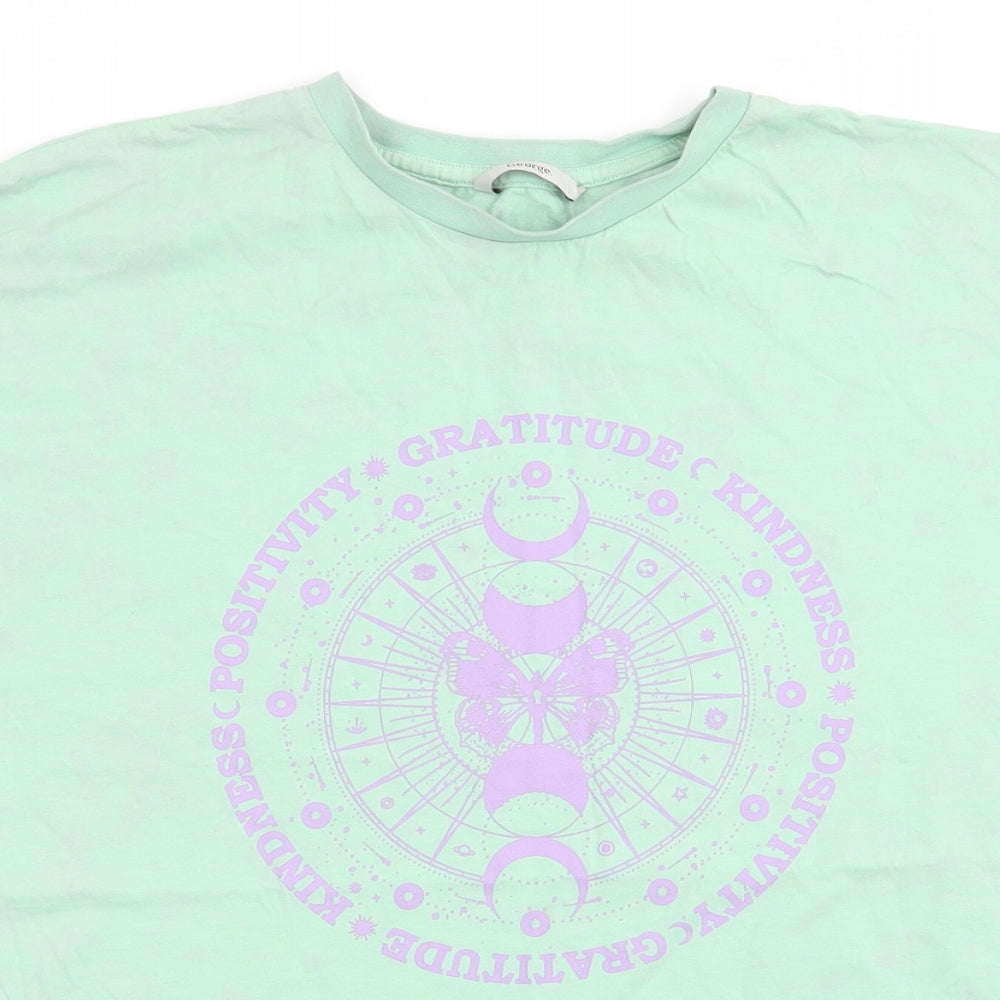 George Girls Green   Basic T-Shirt Size 10-11 Years  - Gratitude Kindness Positivity - Subtle Purple Tye Dye Effect