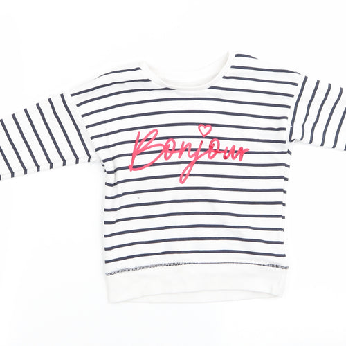 Primark Girls Blue Striped  Pullover Sweatshirt Size 3-4 Years  - Blue & White Stripe and Bonjour in red