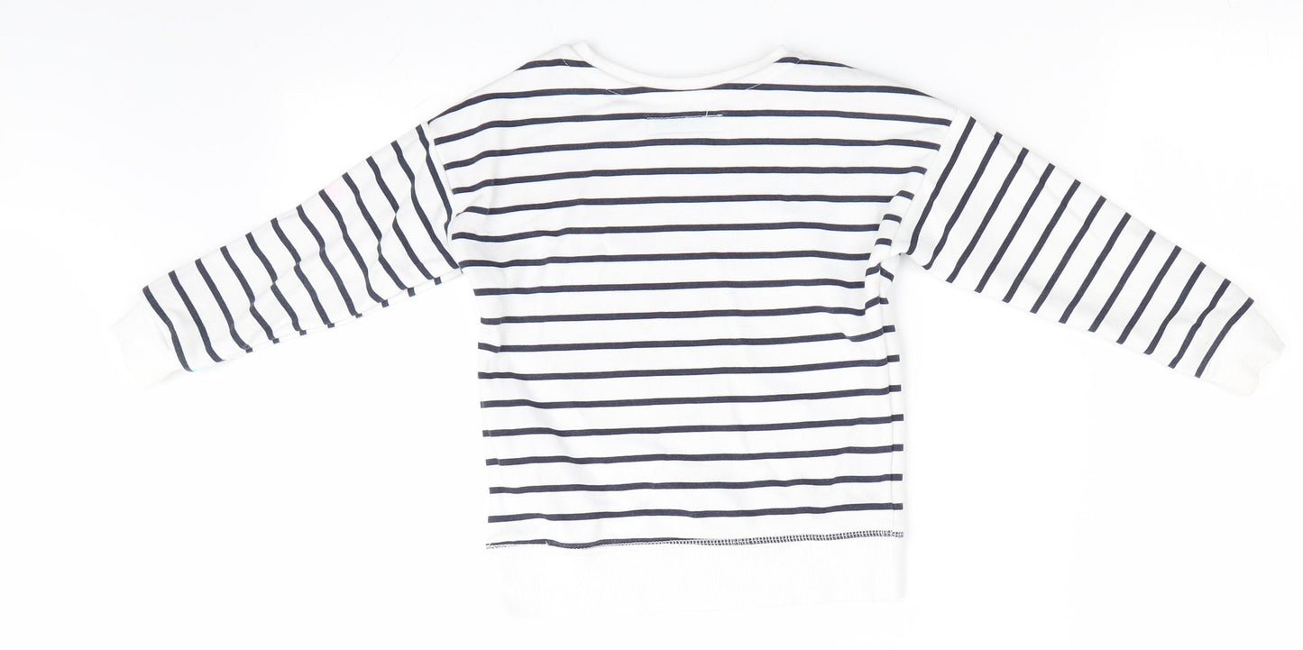 Primark Girls Blue Striped  Pullover Sweatshirt Size 3-4 Years  - Blue & White Stripe and Bonjour in red