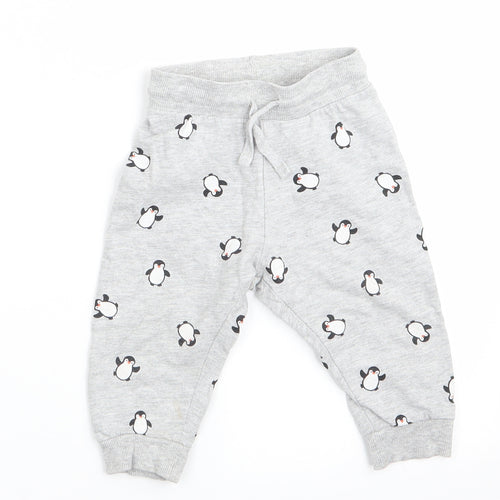 H&M Boys Grey Animal Print  Jogger Trousers Size 9-12 Months  - Penguin Print