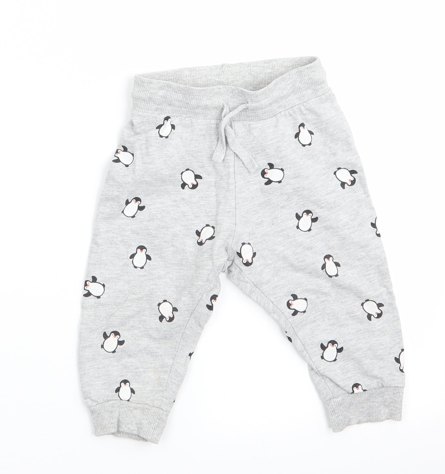 H&M Boys Grey Animal Print  Jogger Trousers Size 9-12 Months  - Penguin Print