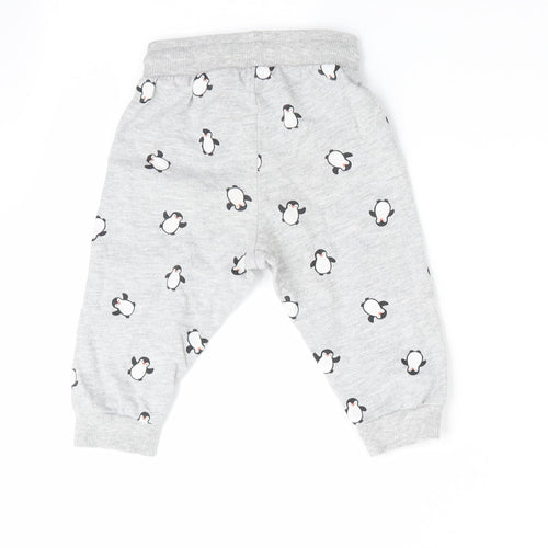 H&M Boys Grey Animal Print  Jogger Trousers Size 9-12 Months  - Penguin Print