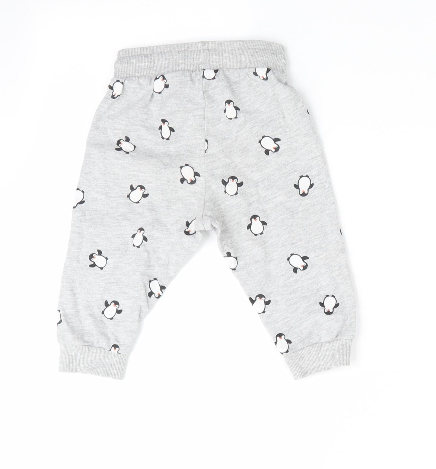 H&M Boys Grey Animal Print  Jogger Trousers Size 9-12 Months  - Penguin Print