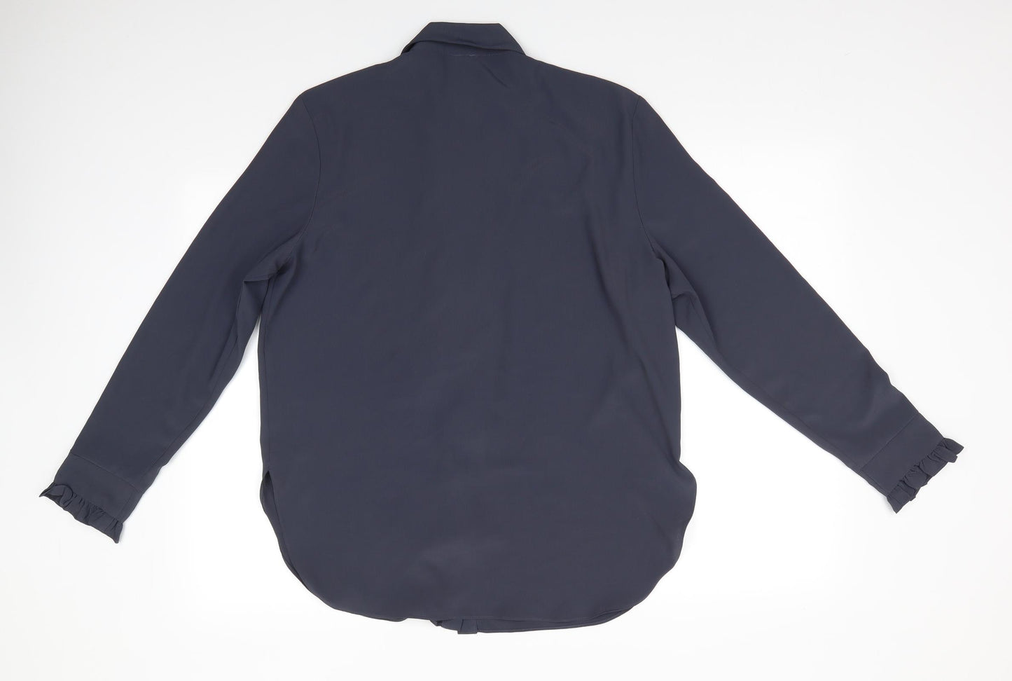 River Island Womens Grey   Basic Button-Up Size 14  - Frilled front & cuffs and pearlised buttons