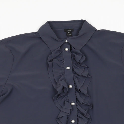 River Island Womens Grey   Basic Button-Up Size 14  - Frilled front & cuffs and pearlised buttons