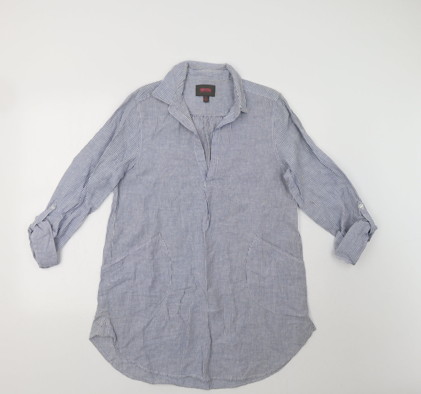 For Cynthia Womens Blue Striped  Tunic Blouse Size S