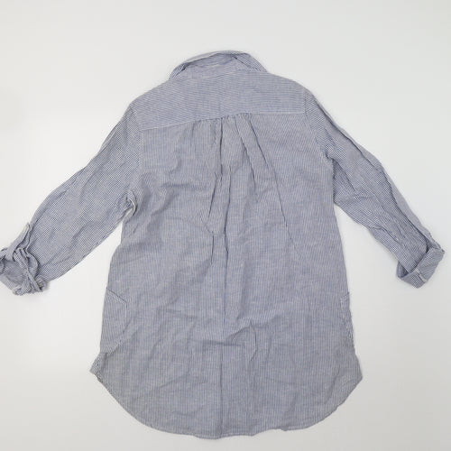 For Cynthia Womens Blue Striped  Tunic Blouse Size S