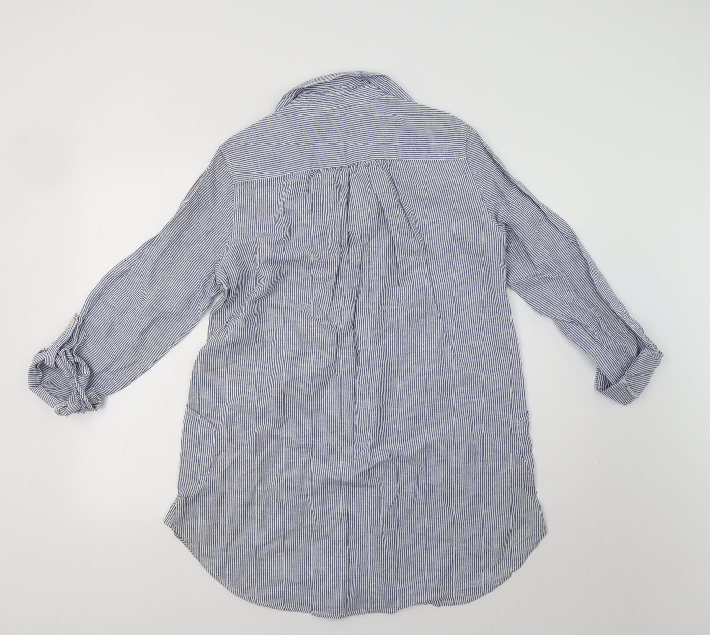 For Cynthia Womens Blue Striped  Tunic Blouse Size S