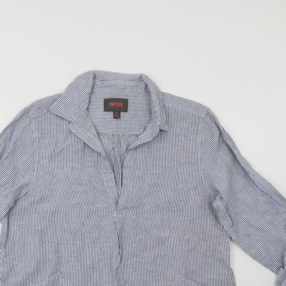 For Cynthia Womens Blue Striped  Tunic Blouse Size S
