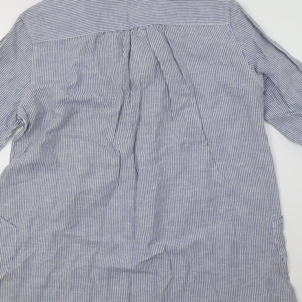 For Cynthia Womens Blue Striped  Tunic Blouse Size S