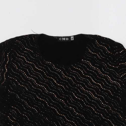 C.M.D Womens Black Geometric  Basic Blouse Size M