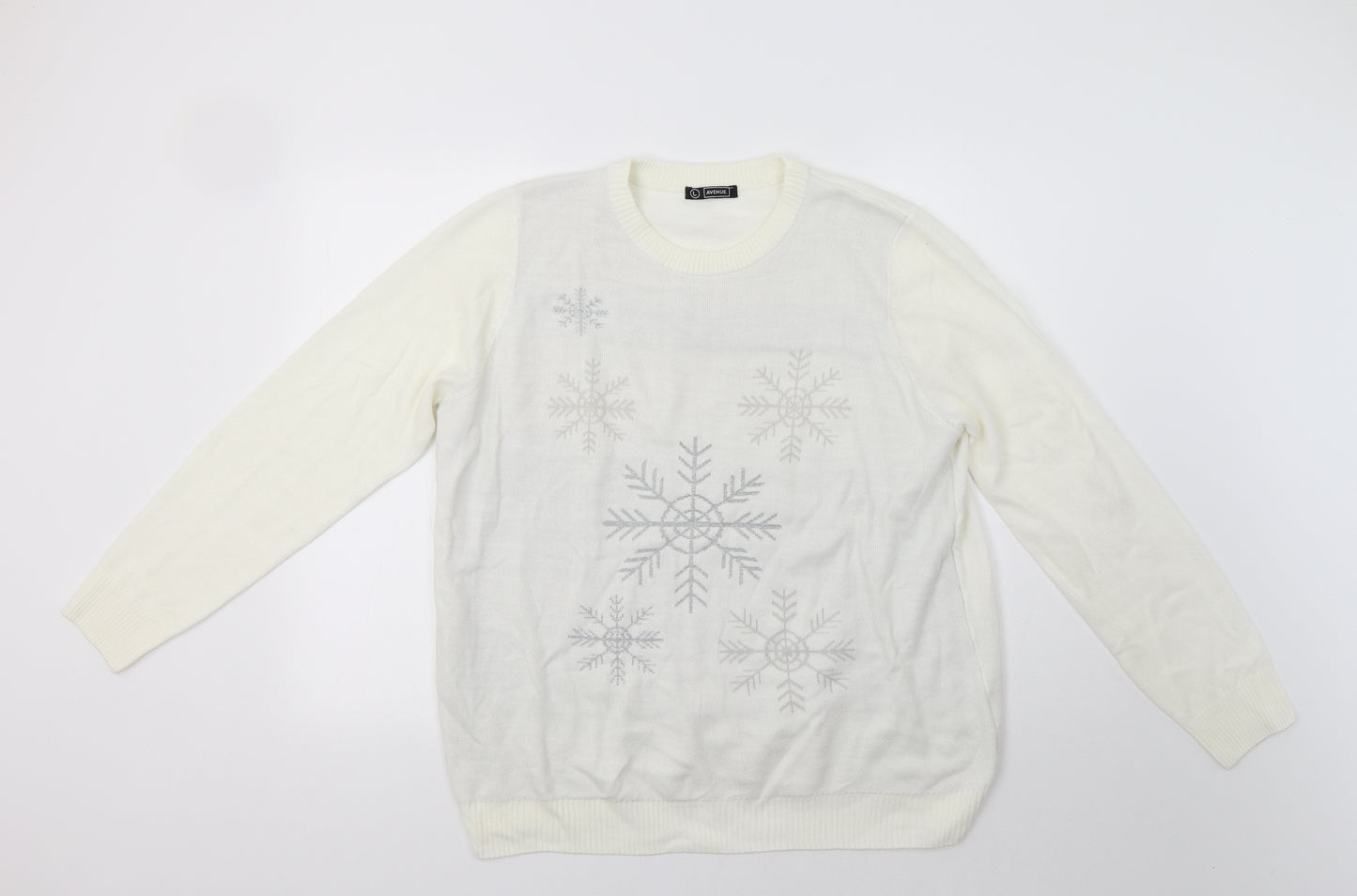 Avenue Womens White   Pullover Jumper Size L  - Snowflake