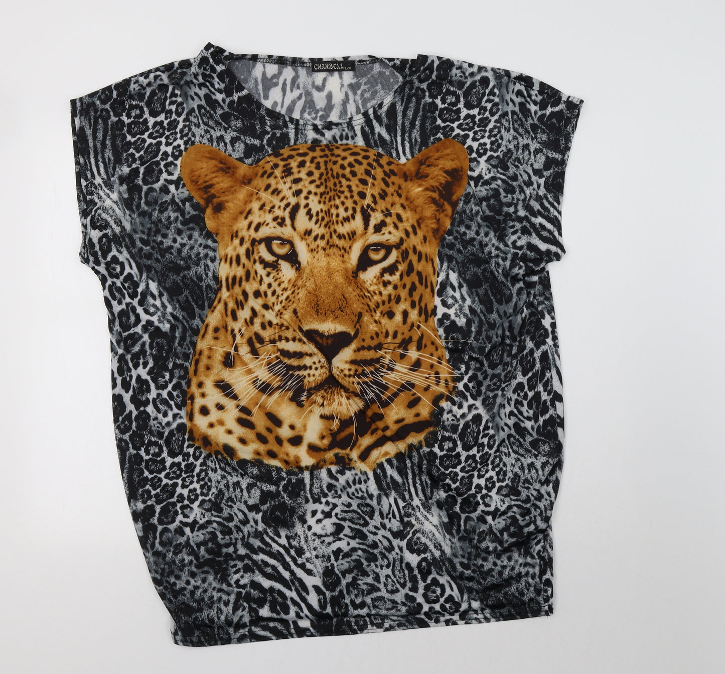 Charbell Womens Grey Animal Print  Tunic Blouse Size XL  - Big Cat