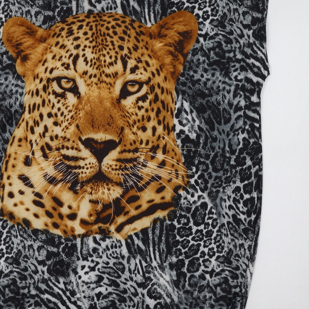 Charbell Womens Grey Animal Print  Tunic Blouse Size XL  - Big Cat