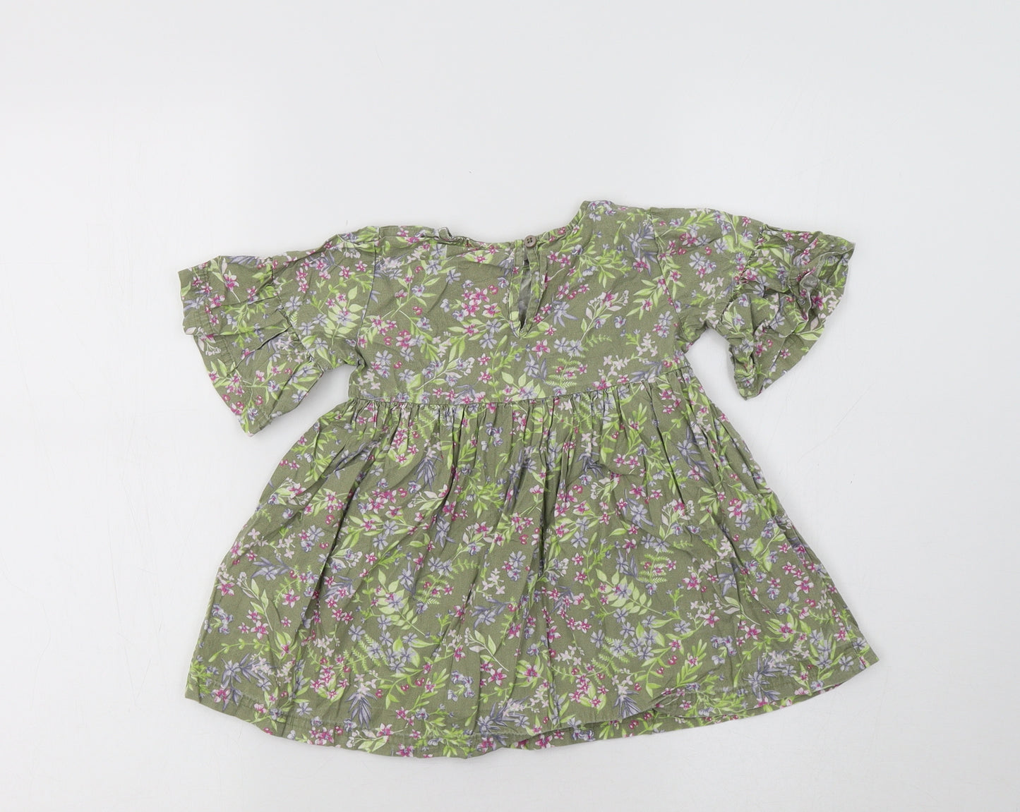 E-vie Baby Green Floral  Fit & Flare  Size 12-18 Months