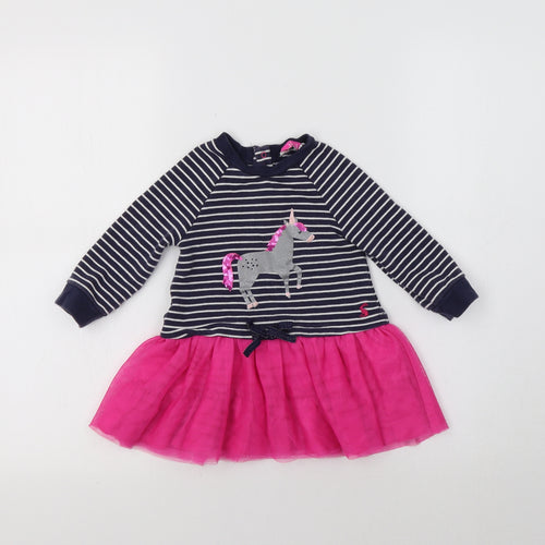 Joules Baby Blue Striped  Fit & Flare  Size 12 Months  - Unicorn