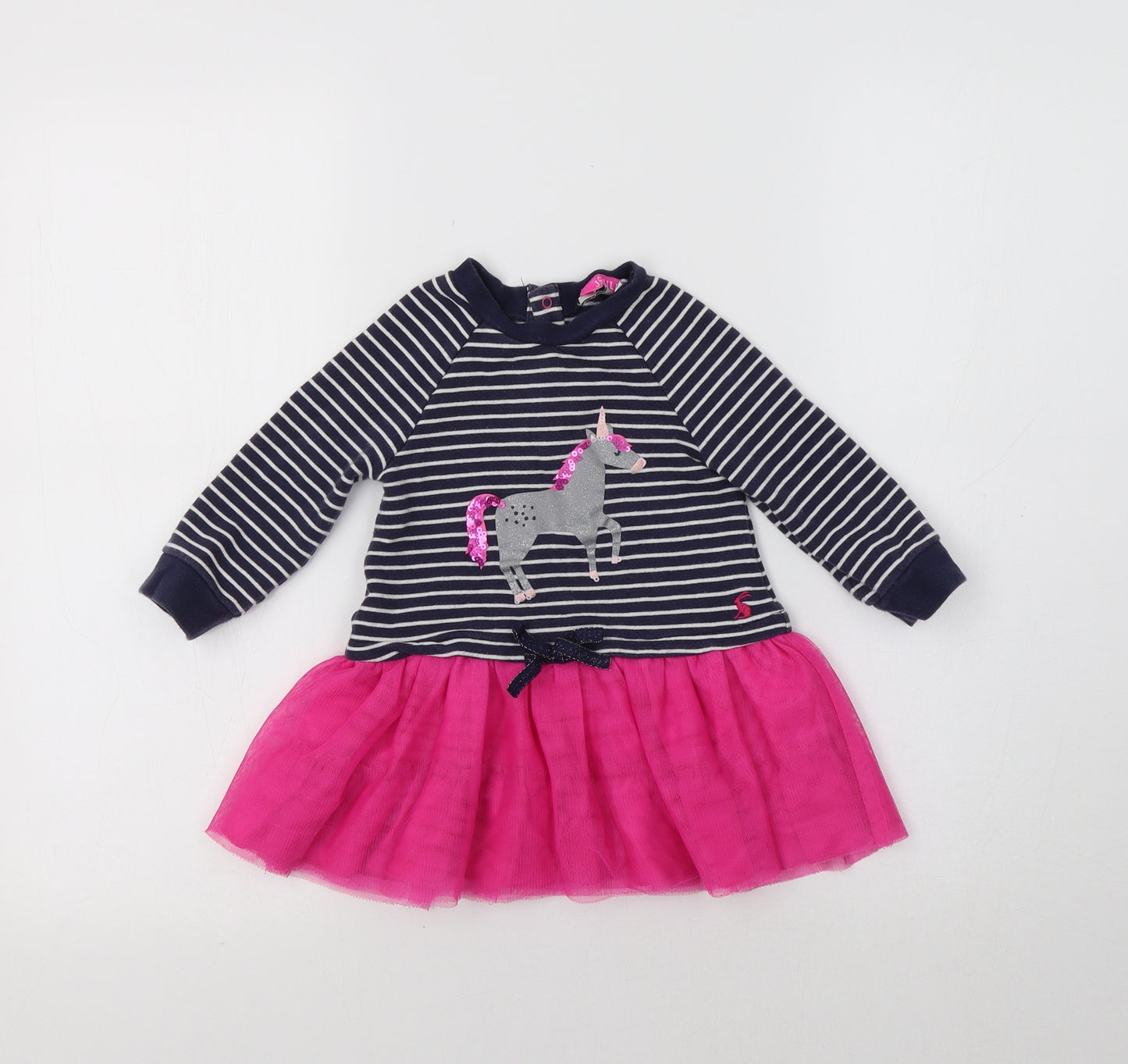 Joules Baby Blue Striped  Fit & Flare  Size 12 Months  - Unicorn
