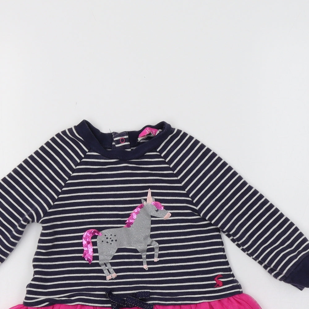 Joules Baby Blue Striped  Fit & Flare  Size 12 Months  - Unicorn